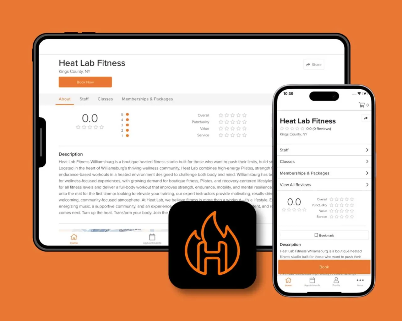 The Heat Lab Fitness app showing the class schedule